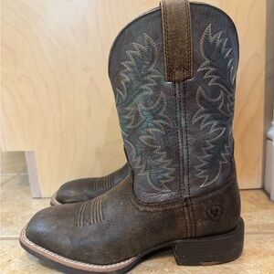 Ariat Dark Brown Western Boots with Blue Stitching